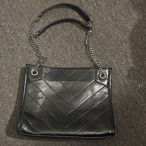 DesignerInspired style Black Chain Strap bag wax-leathered one side w/ creases